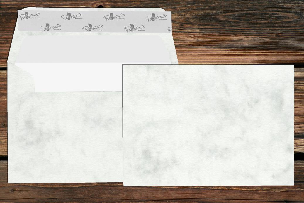 Briefhüllen mit Seidenfutter B6 125x176 mm Haftklebend Grau Marmora 100 g/qm